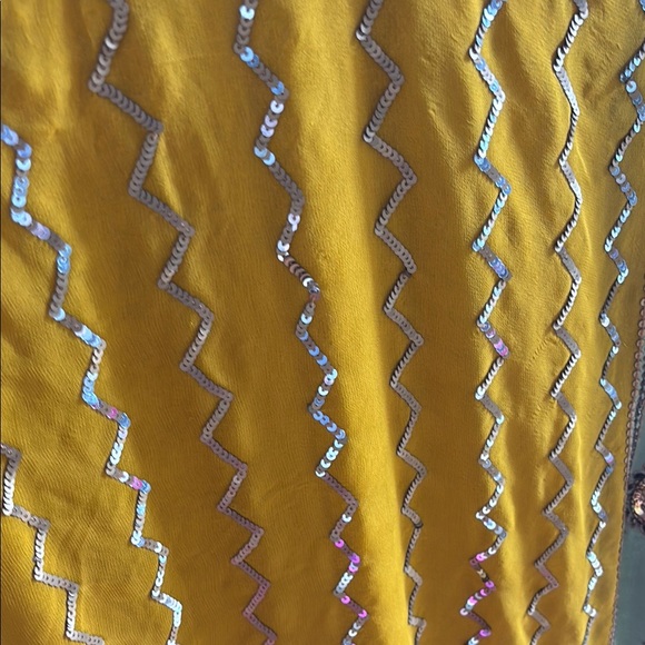 Yellow and Green Embroidered Fabric - Picture 3 of 12